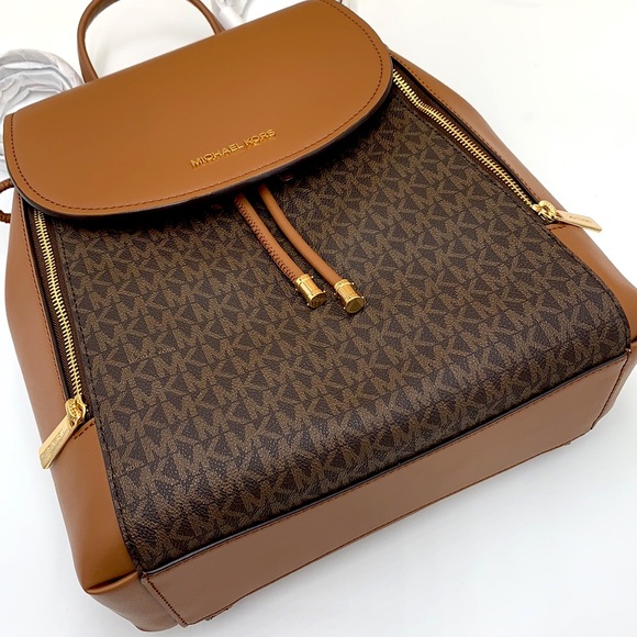 MICHAEL KORS PHOEBE MEDIUM DRAWSTRING BACKPACK BROWN SIGNATURE COLOR - Picture 3 of 16